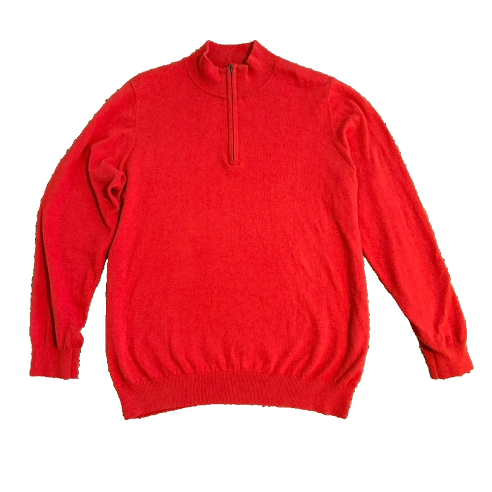 L.L. Bean Men’s L Red Quarter Zip Sweater Cotton Cashmere Blend Pullover